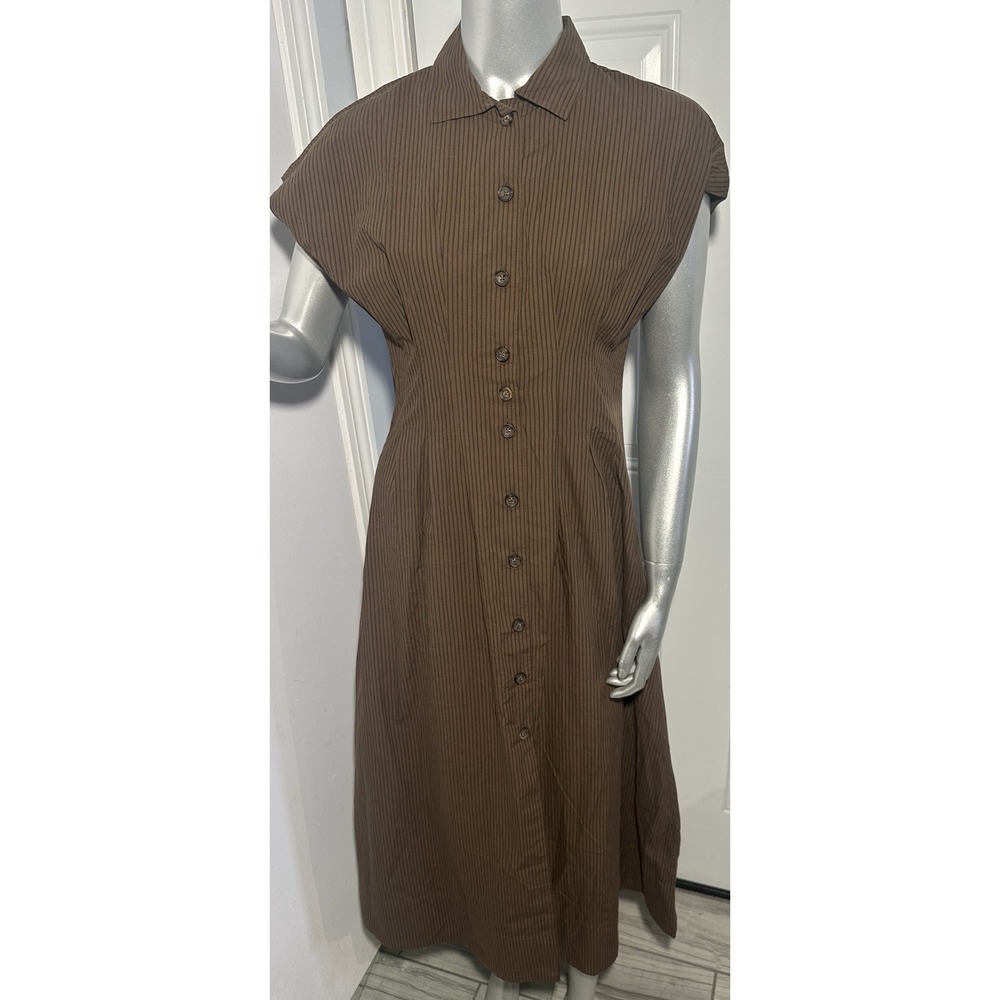 Marine Layer Arden Midi Shirt Dress NWT Brown Black Pinstripe Pima Cotton Sz S - Picture 13 of 16
